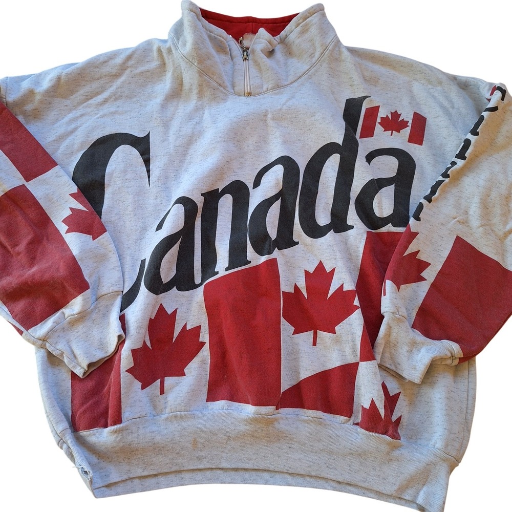 Everest Vintage 80s Canada Spirit Jersey Sweatshirt AOP Maple Leaf Heather Gray